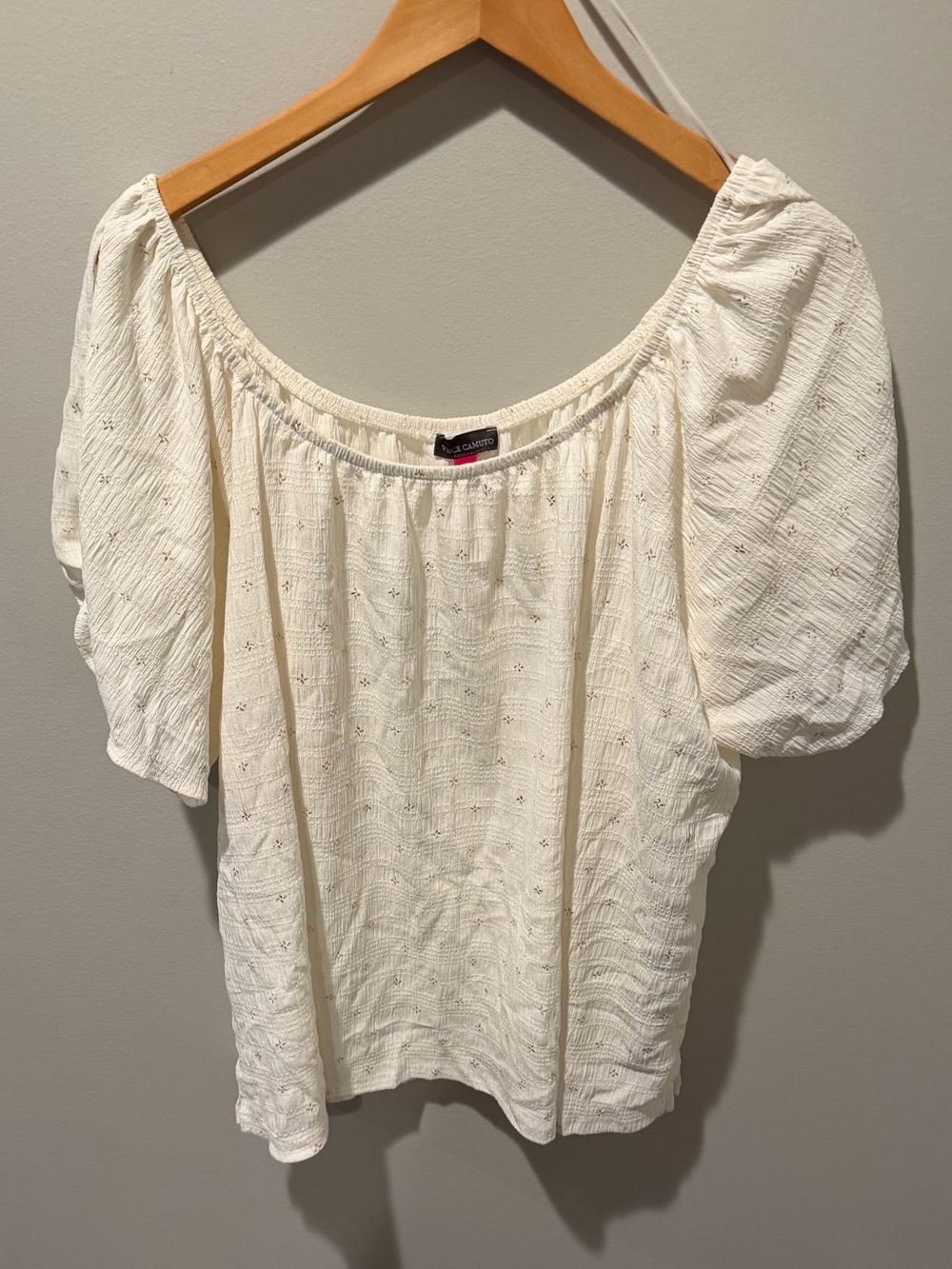 Vince Camuto White Textured Puff-Sleeve Tunic Top